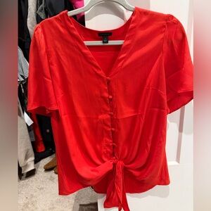Ann Taylor Vibrant Red Tie-Front Blouse